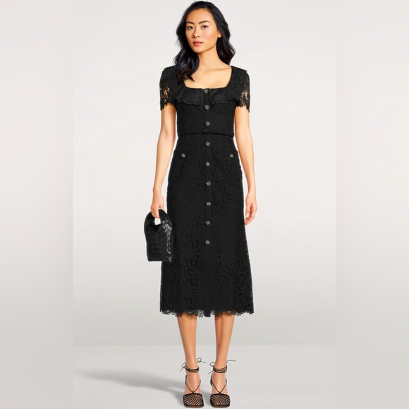 Self-Portrait Black Guipure Lace Midi Dress - Picture 1 of 9